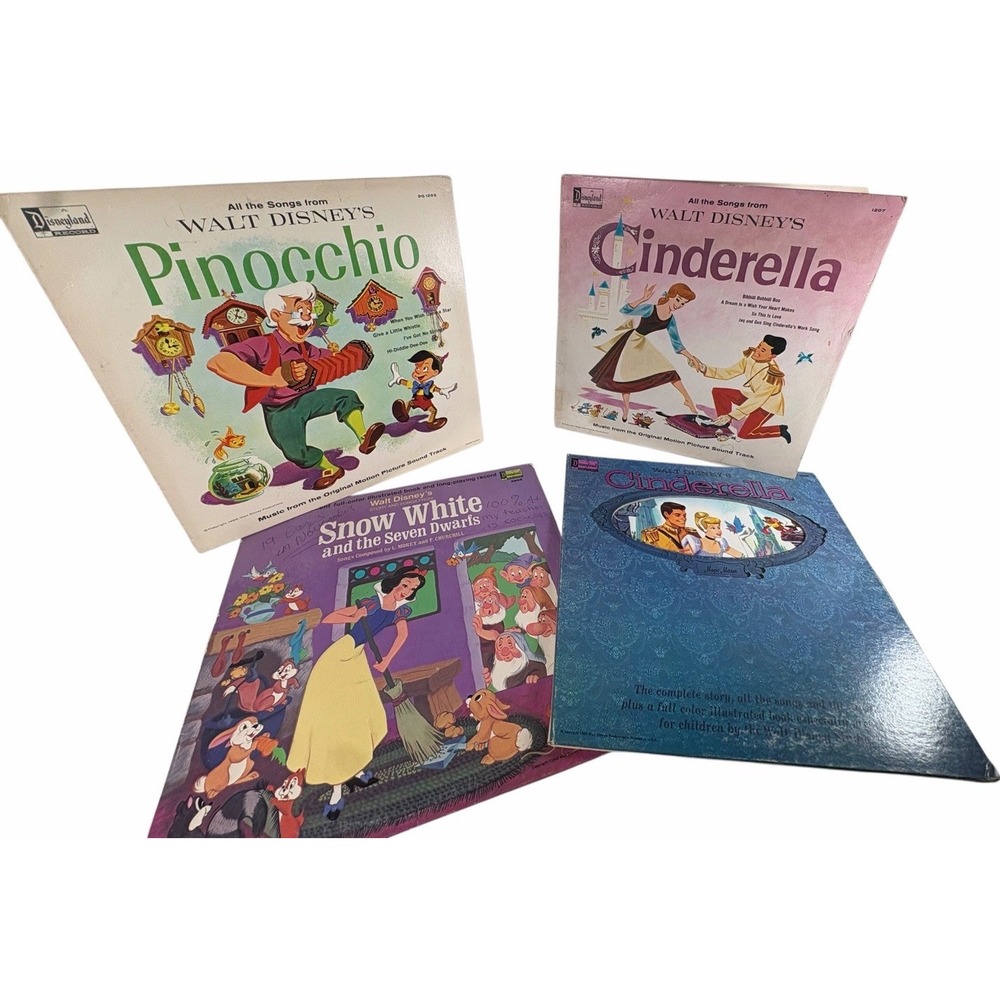 Vintage Walt Disney Records LP Lot Snow White Cinderella Cinderella Pinocchio